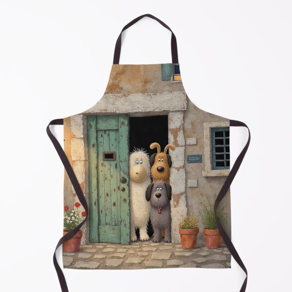 Item preview, Three Curious Dogs at the Cottage Door – Whimsical Rustic Illustration designed and sold by Whimsical Hug.