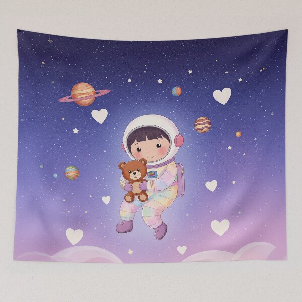 Item preview, Little Astronaut Hugging Teddy – Dreamy Space Adventure Illustration designed and sold by Whimsical Hug.
