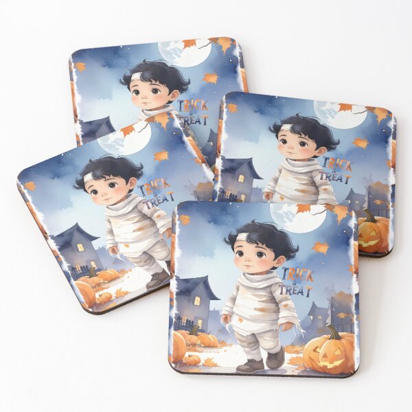 Item preview, Halloween, trick or treat boy in mummy costume in watercolors designed and sold by LiskoDesign.