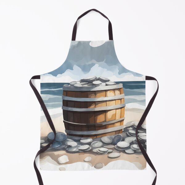 Item preview, Wooden Barrel of Silver Coins on Beach designed and sold by CalmnessbyChoice.