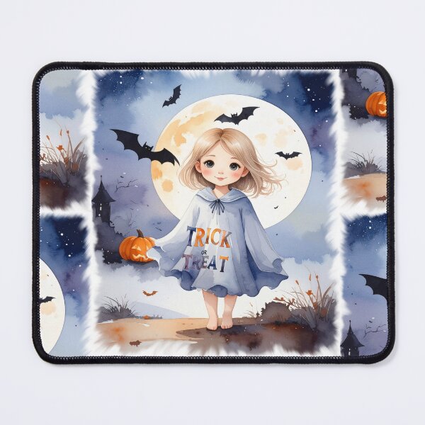 Item preview, Halloween, trick or treat girl in ghost costume in watercolors designed and sold by LiskoDesign.