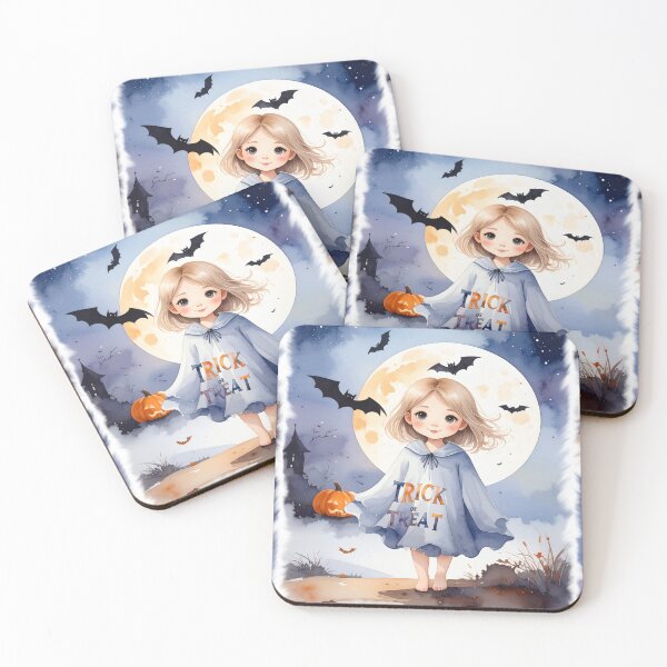 Item preview, Halloween, trick or treat girl in ghost costume in watercolors designed and sold by LiskoDesign.