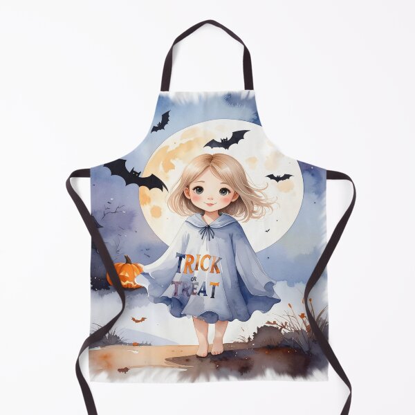 Item preview, Halloween, trick or treat girl in ghost costume in watercolors designed and sold by LiskoDesign.