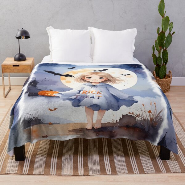 Item preview, Halloween, trick or treat girl in ghost costume in watercolors designed and sold by LiskoDesign.