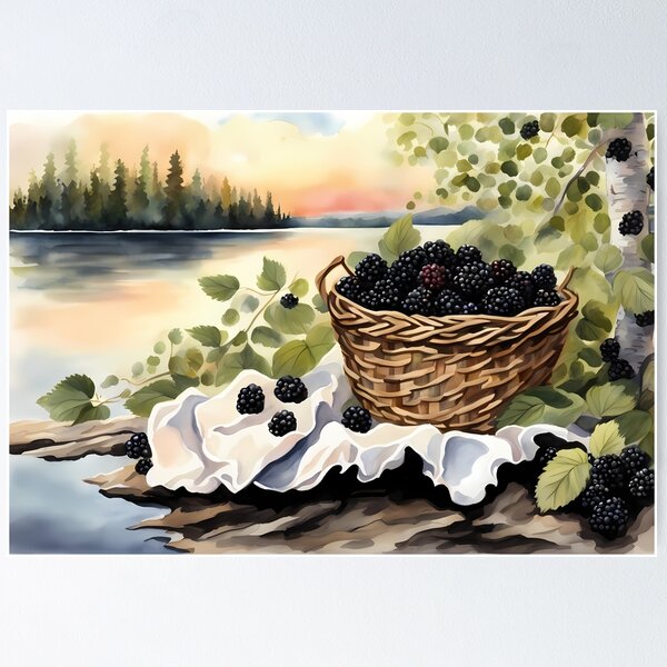 Item preview, Basket of Blackberries by Lake designed and sold by CalmnessbyChoice.