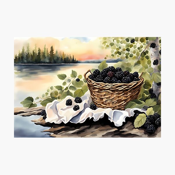 Item preview, Basket of Blackberries by Lake designed and sold by CalmnessbyChoice.