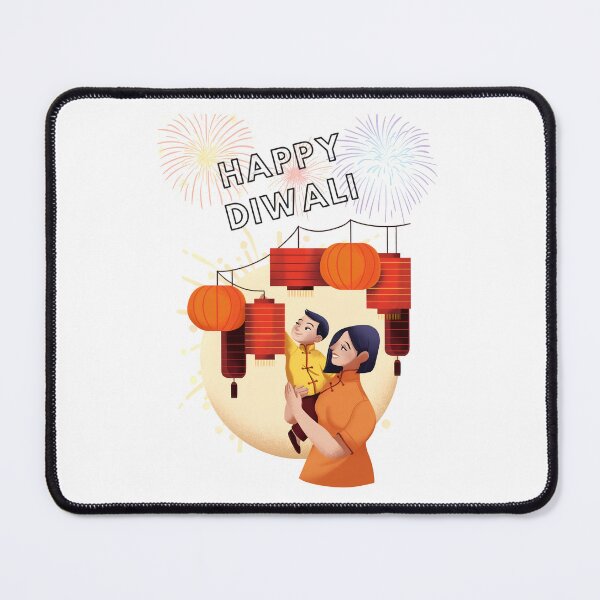 Item preview, Happy Diwali - Mother & Child Lantern Celebration with Fireworks designed and sold by Kruti Collection.
