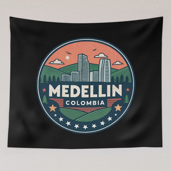 Item preview, Medellín Colombia Skyline Travel Badge  designed and sold by VividOrganica.