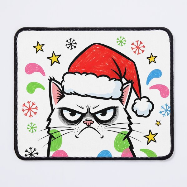 Item preview, Grumpy Christmas Cat with Santa Hat designed and sold by SeGoArtDesign.