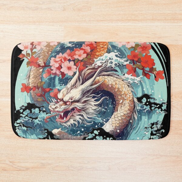 Item preview, Golden Sea Dragon with Cherry Blossoms Dragon Japan Style designed and sold by Daagath.