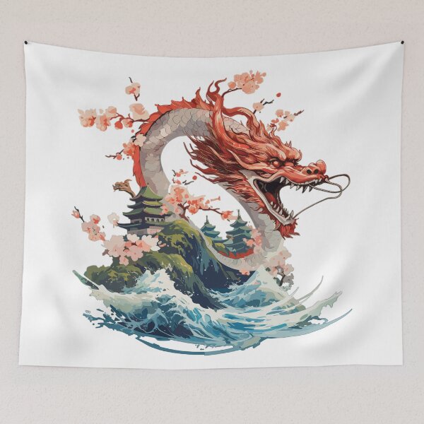 Item preview, Crimson Sea Dragon Rises Over Blossom Island Dragon Japan Style  designed and sold by Daagath.