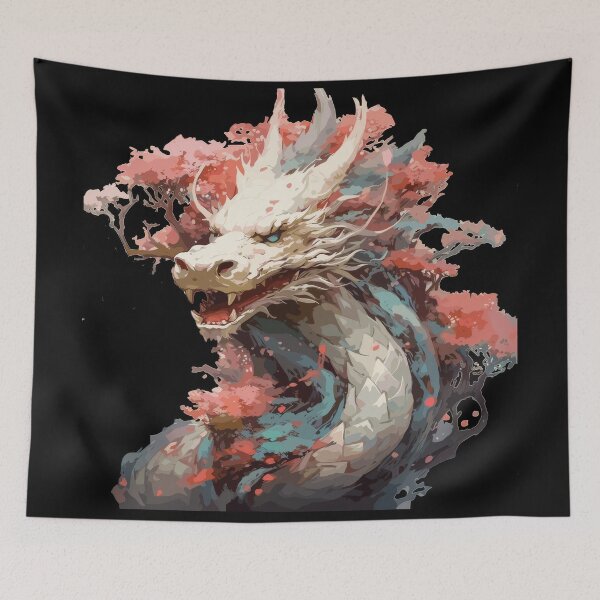 Item preview, Celestial White Dragon Among Cherry Blossoms Dragon Japan Style  designed and sold by Daagath.