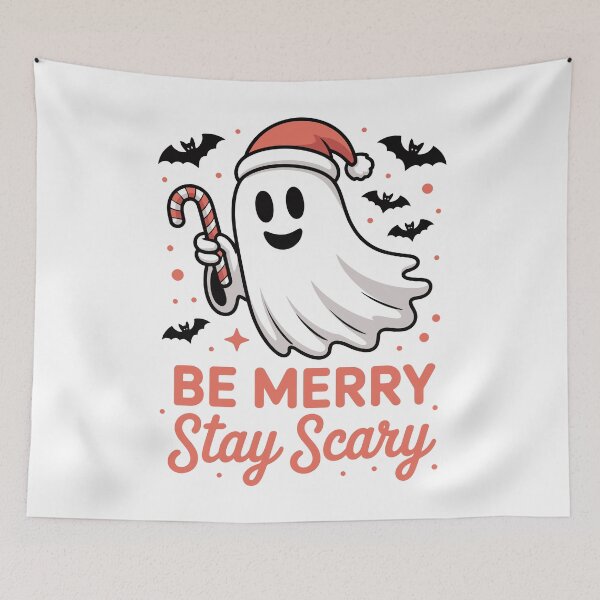 Item preview, Be Merry Stay Scary Cute Ghost Christmas Halloween Crossover designed and sold by Parkerzz.