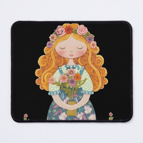 Item preview, A beautiful red-haired doll with a bouquet of flowers stands in a meadow designed and sold by DZIERANA.