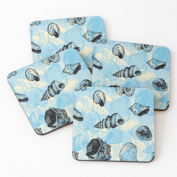 Item preview, Vintage blue seashell pattern with hand-drawn shells on light blue and sand background. designed and sold by DavidMay.