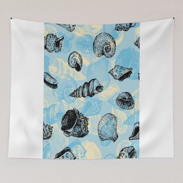 Item preview, Vintage blue seashell pattern with hand-drawn shells on light blue and sand background. designed and sold by DavidMay.