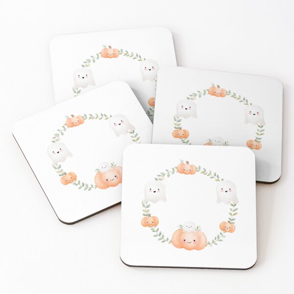 Item preview, Watercolor ghost and pumpkin wreath designed and sold by MendaciousMina.