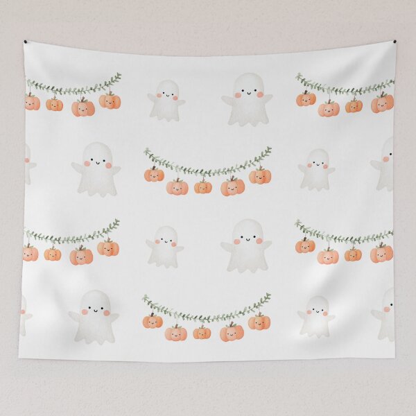 Item preview, Watercolor ghosts and a pumpkin bunting swags designed and sold by MendaciousMina.