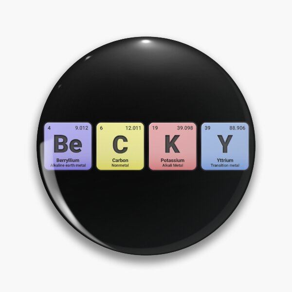 Artikelvorschau, Becky, individueller Name aus Elementen des Periodensystems, personalisiertes Chemie-Design, wissenschaftliches Geschenk für Nerds und Studenten entworfen und verkauft von chipmuckdesignn.