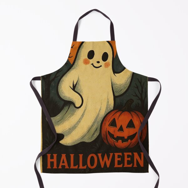 Item preview, Retro Halloween Spirit – Smiling Ghost with Jack-o’-Lantern designed and sold by EmeraldeaArt.