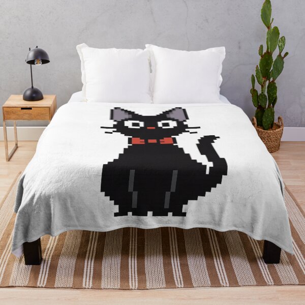 Item preview, Pixel Black Cat with Red Bow – Cute Retro 8-Bit Cat Design designed and sold by AddictiveDesign.