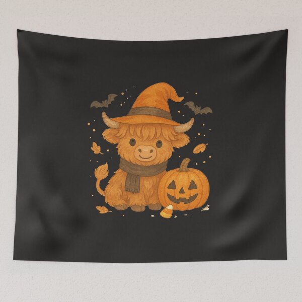 Item preview, Cute Highland Cow Witch Halloween | Kawaii Pumpkin Fall Animal Art designed and sold by New Art.
