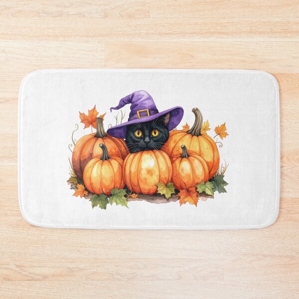 Item preview, Aquarelle pumpkins and black cat in a purple hat  designed and sold by NadiiArt.