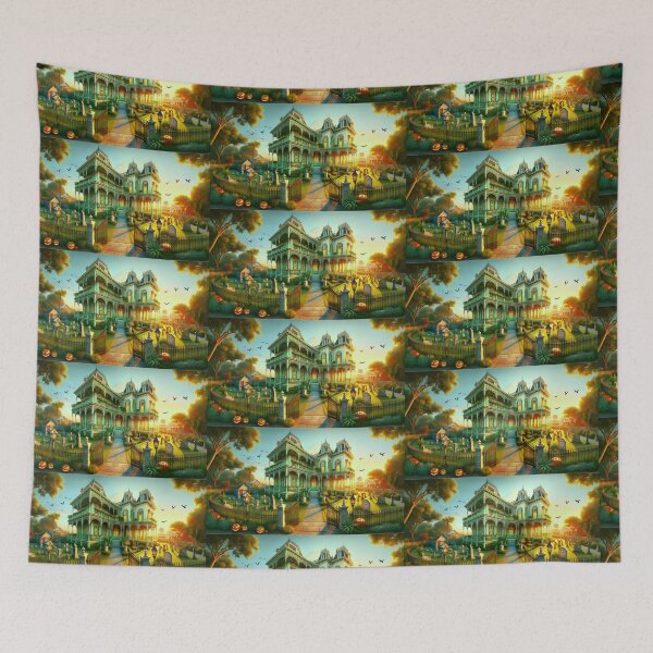 Item preview, Haunted Victorian Estate – Gothic Halloween House with Pumpkins & Spooky Sunset Art designed and sold by NancyzKreations.