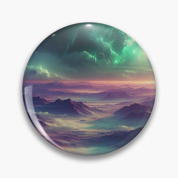 Item preview, Setting Green Planet Over Desolate Mountain Landscape designed and sold by Aesthetic-Ai.