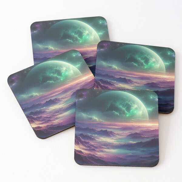 Item preview, Setting Green Planet Over Desolate Mountain Landscape designed and sold by Aesthetic-Ai.