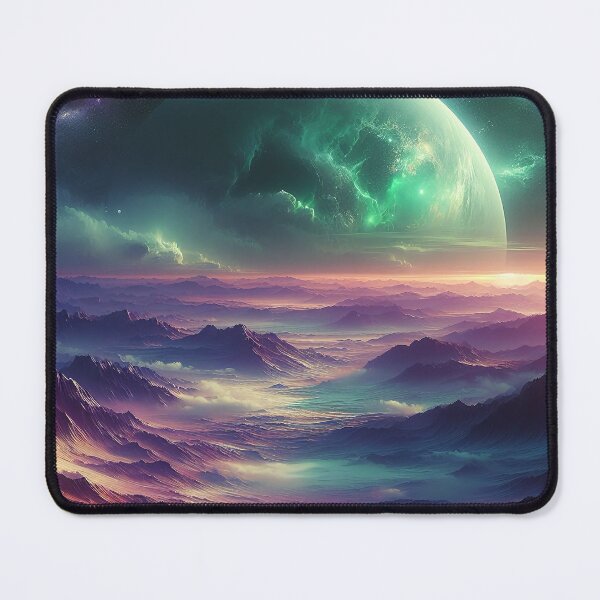 Item preview, Setting Green Planet Over Desolate Mountain Landscape designed and sold by Aesthetic-Ai.