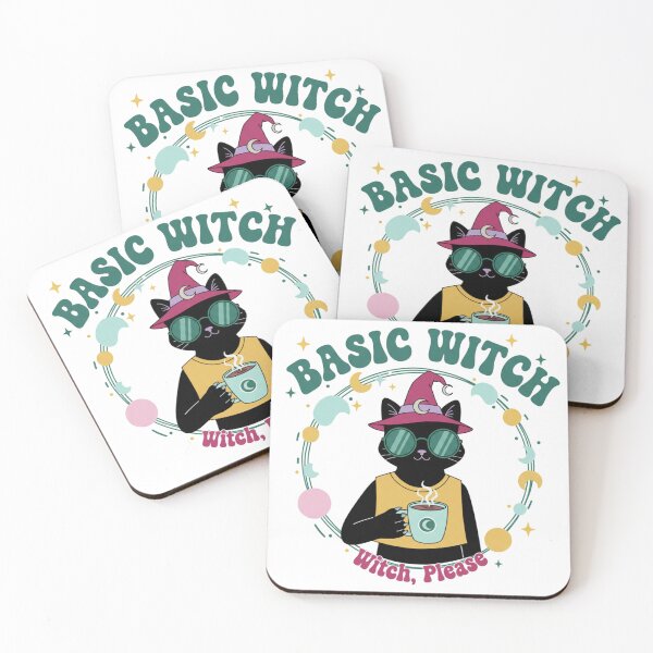 Item preview, Basic Witch Cat: Cute Feline in a Hat and Glasses with Hot Coffee designed and sold by catlovers2025.