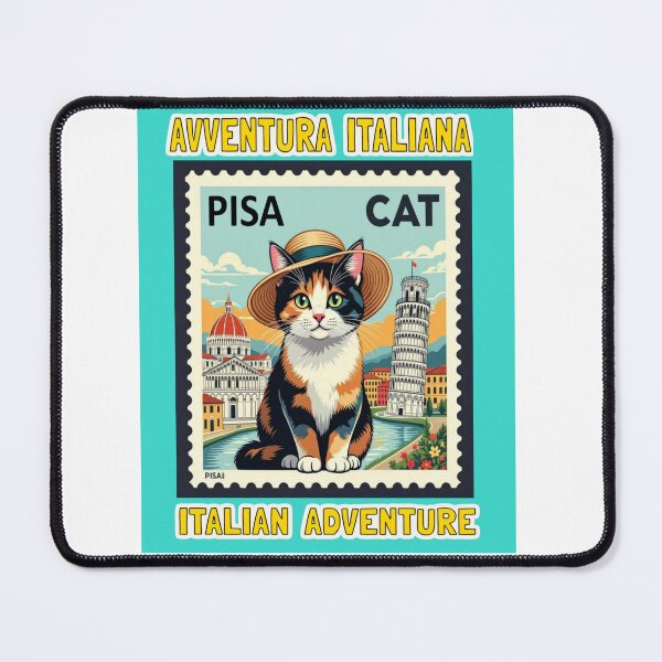 Item preview, Calico Cat Italian Adventure in Pisa (Stamp Illustration) designed and sold by craftybegonia.