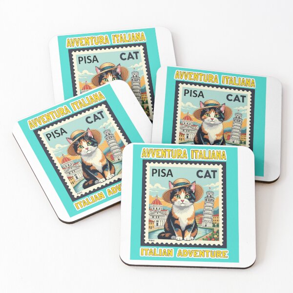 Item preview, Calico Cat Italian Adventure in Pisa (Stamp Illustration) designed and sold by craftybegonia.