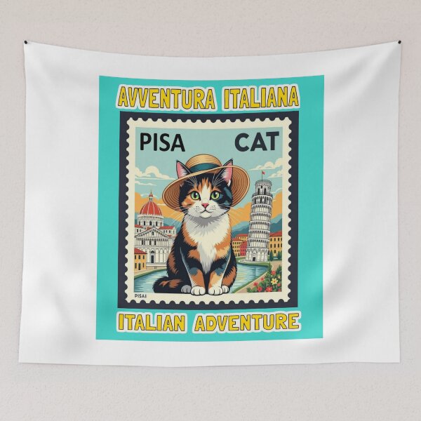 Item preview, Calico Cat Italian Adventure in Pisa (Stamp Illustration) designed and sold by craftybegonia.