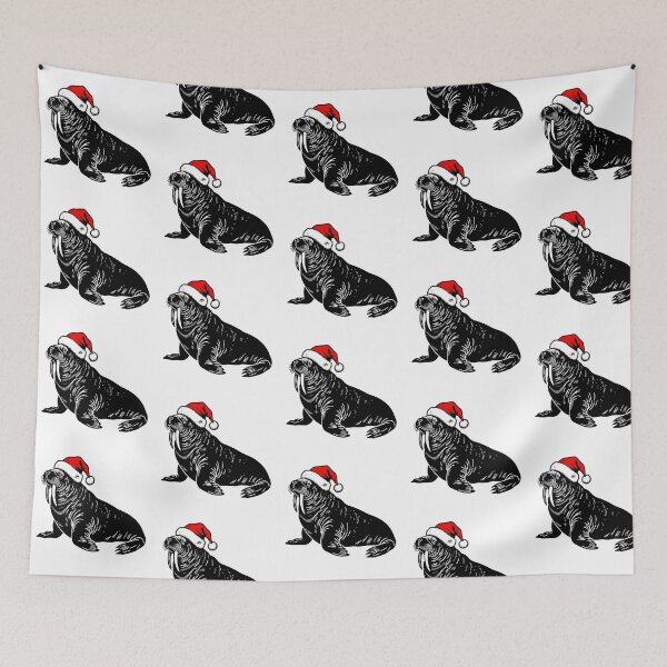 Item preview, Festive Walrus with Santa Hat Silhouette designed and sold by JollyCritters.