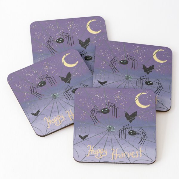 Item preview, Happy Harvest Creepy Spiders Black Bats Crescent Moon Spider Web designed and sold by HydrangeaDelMar.