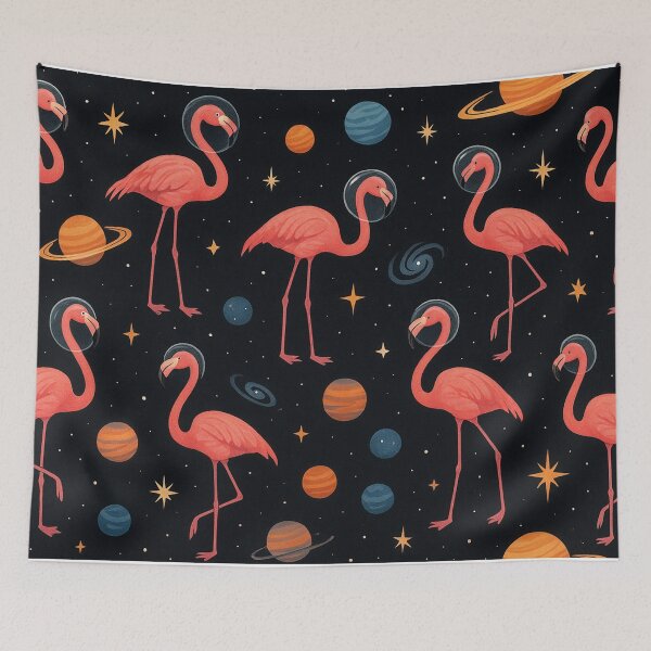 Item preview, Flamingos in space pattern designed and sold by SassyArtistry.