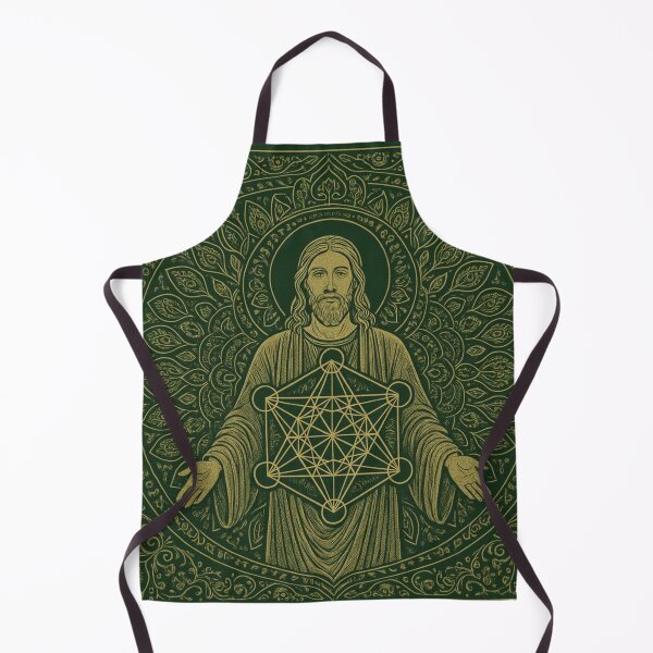 Item preview, Christian Apron, Jesus Apron, Geometry Apron, Divine Metatron Geometry – Sacred Olive & Gold Art | Spiritual Jesus Design for Home, Gifts & Daily Inspiration designed and sold by iandriani.