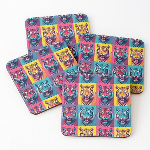 Item preview, Pop Art Tiger Quartet – Vibrant Retro Animal Wall Art designed and sold by DavisDesigns79.