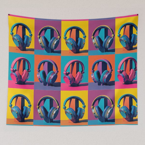 Item preview, Pop Art Headphones Quartet – Vibrant Retro Wall Art designed and sold by DavisDesigns79.