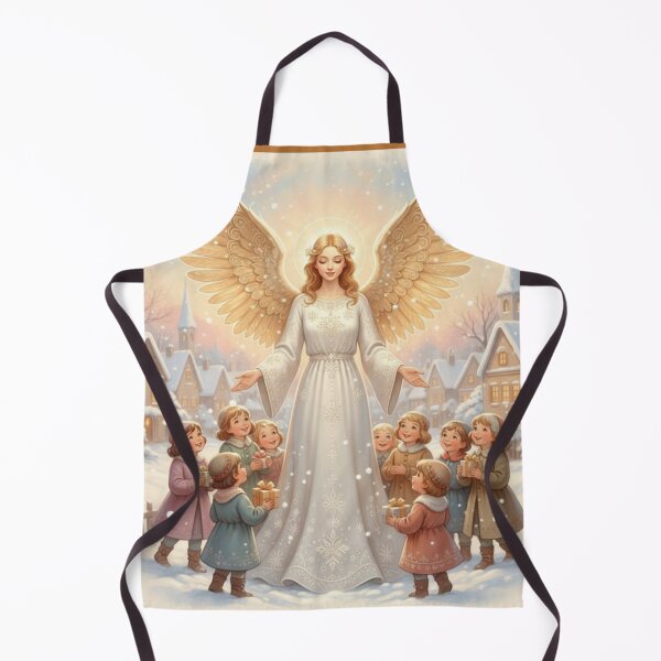 Item preview, Christmas angel gives gifts to little children in a snowy landscape designed and sold by RISE Creations.