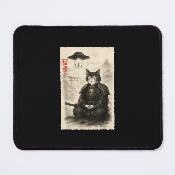Item preview, Samurai Cat Alien Ufo Funny Invasion Meme Sumi-E Japanese designed and sold by cawtoon.