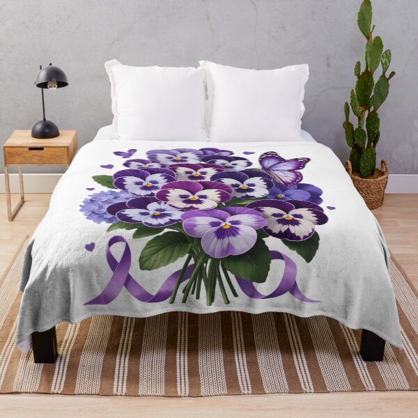 Item preview, Purple Floral Pansies Butterfly Ribbon Alzheimer's Awareness designed and sold by PunkNation-Arts.