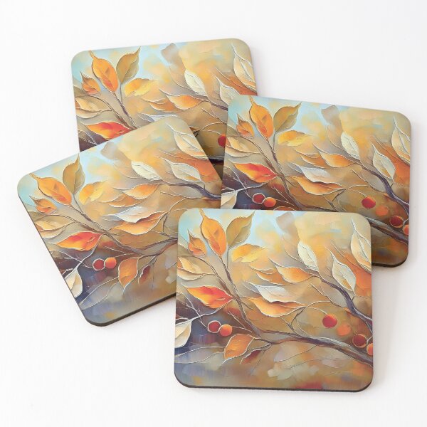 Item preview, Warm and cosy Autumn leaves colours, juicy berries, VINTAGE leaf textured pattern botanicals thick oil painting, burnt orange and brown, neutral colours  designed and sold by navitalidesign.