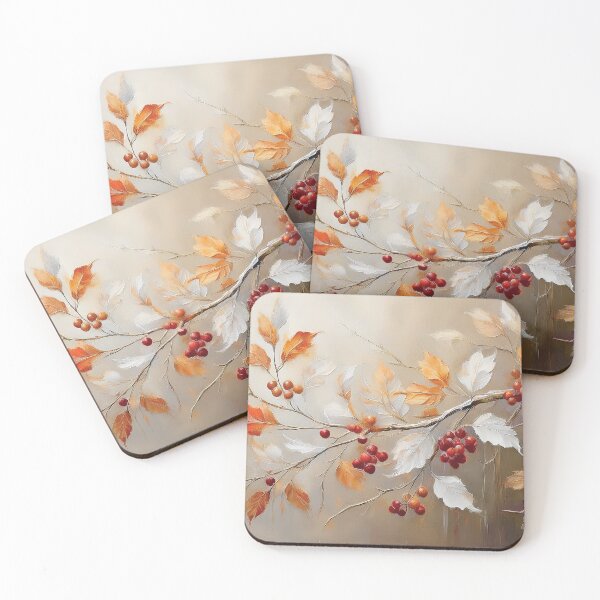 Item preview, Warm and cosy Autumn leaves fall colours, juicy berries, VINTAGE leaf textured pattern botanicals thick oil painting, burnt orange and brown, neutral colours  designed and sold by navitalidesign.