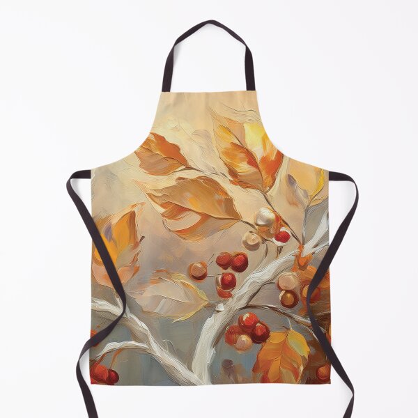 Item preview, Warm and cosy Autumn leaves on branch fall colours, juicy berries, VINTAGE leaf textured pattern botanicals thick oil painting, burnt orange and brown, neutral colours designed and sold by navitalidesign.
