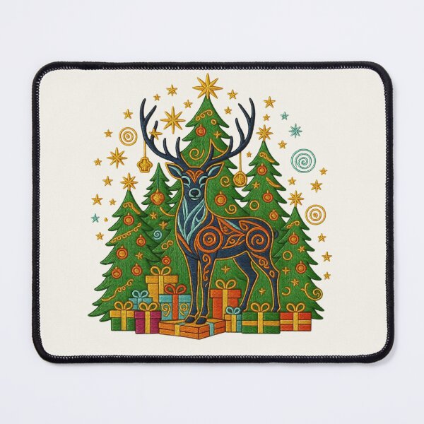 Item preview, Deer Among Christmas Trees and Gifts With Clover Border designed and sold by Ciervo Primavera.
