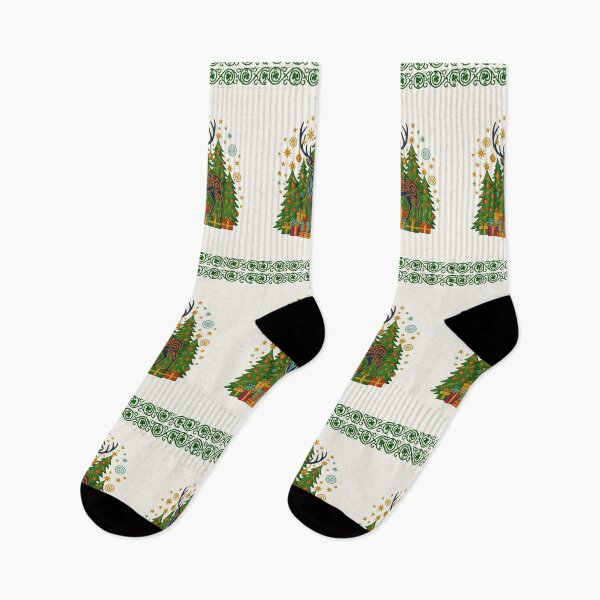 Item preview, Deer Among Christmas Trees and Gifts With Clover Border designed and sold by Ciervo Primavera.