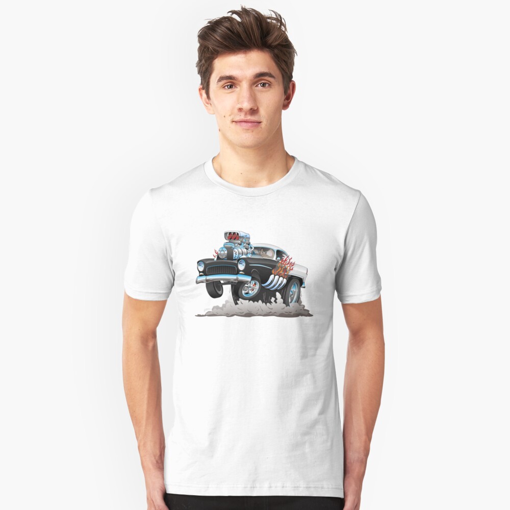 Classic 55 Hot Rod Funny Car Cartoon Slim Fit T-Shirt